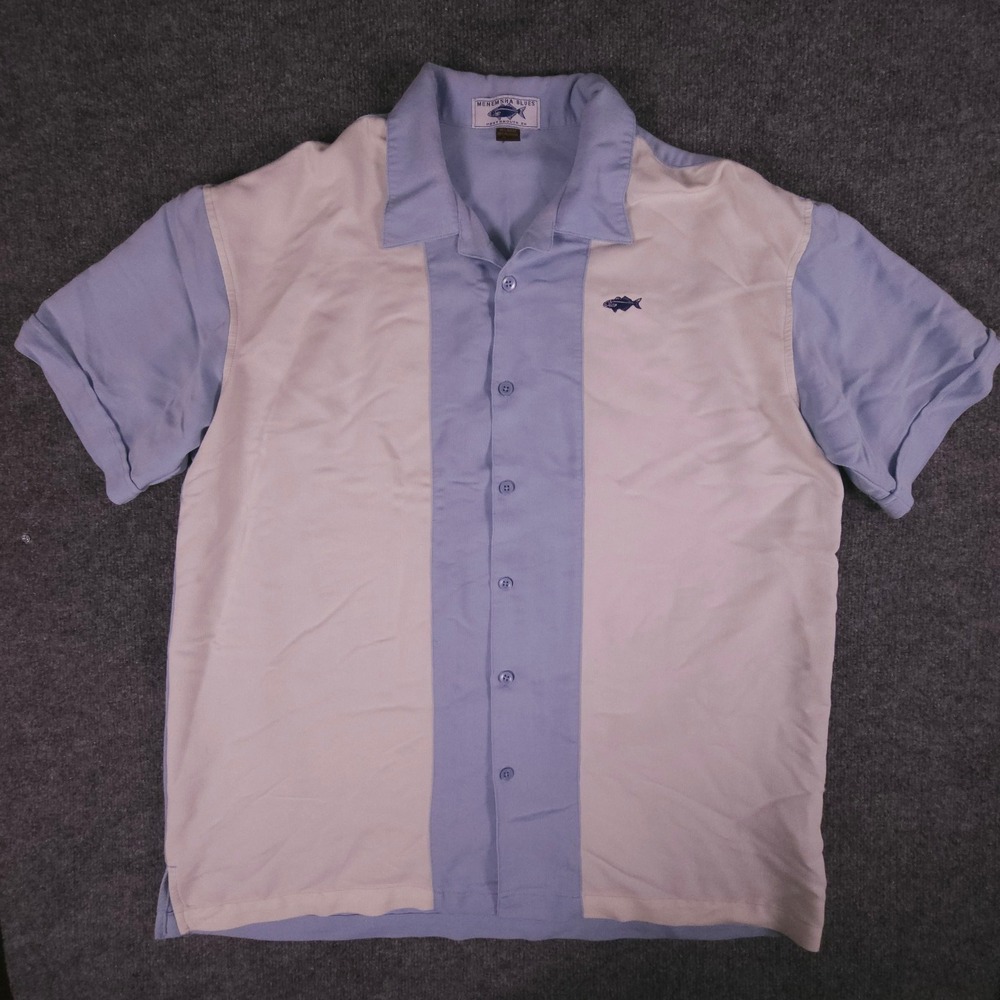 Menemsha Blues Retro Bowling Shirt Mens XL Blue White‎ Panel Camp Short Sleeve
